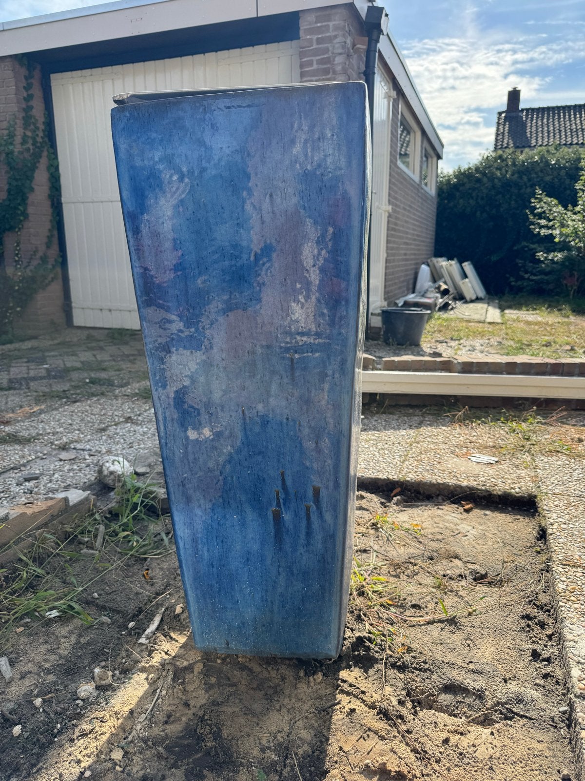 Grote blauwe bloempot, 92cm hoog, Zo goed als nieuw, Aardewerk, 70 cm of meer, Ophalen