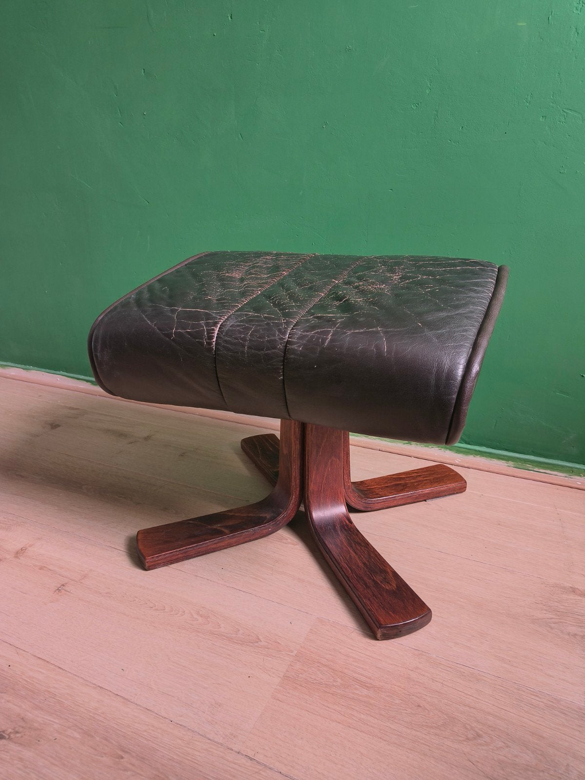 vintage voetenbank, Ophalen, Minder dan 50 cm, Gebruikt, Leer