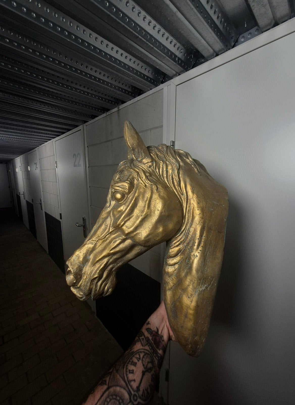 Gouden Paardenhoofd Wanddecoratie - Binnen & Buiten, Ophalen, Wandsculptuur, Gebruikt, Goud