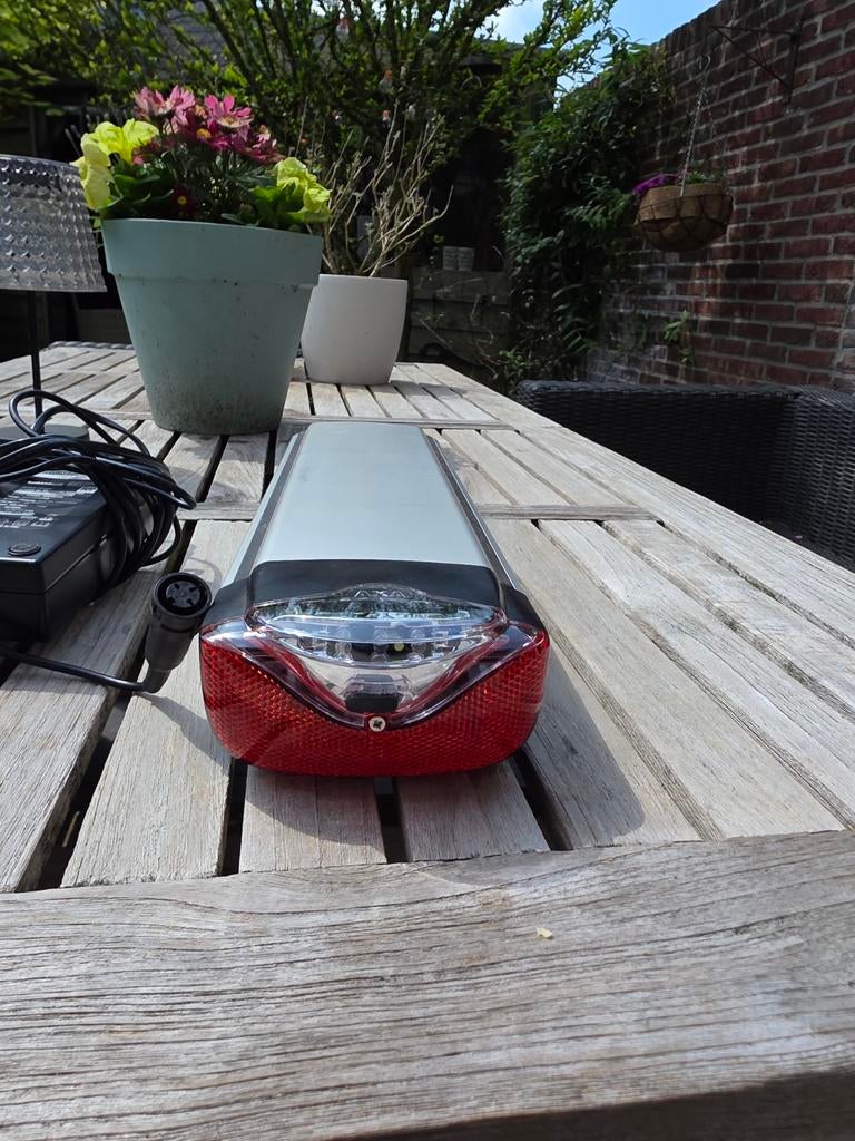 E-bike accu (Gold) met achterlicht en lader., Ophalen of Verzenden, Gebruikt
