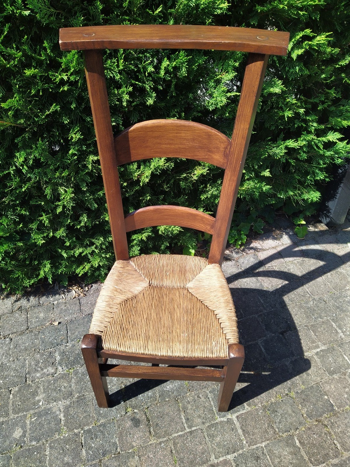 Oud bid stoeltje bidstoeltje met biezen zitting, Antiek en Kunst, Ophalen