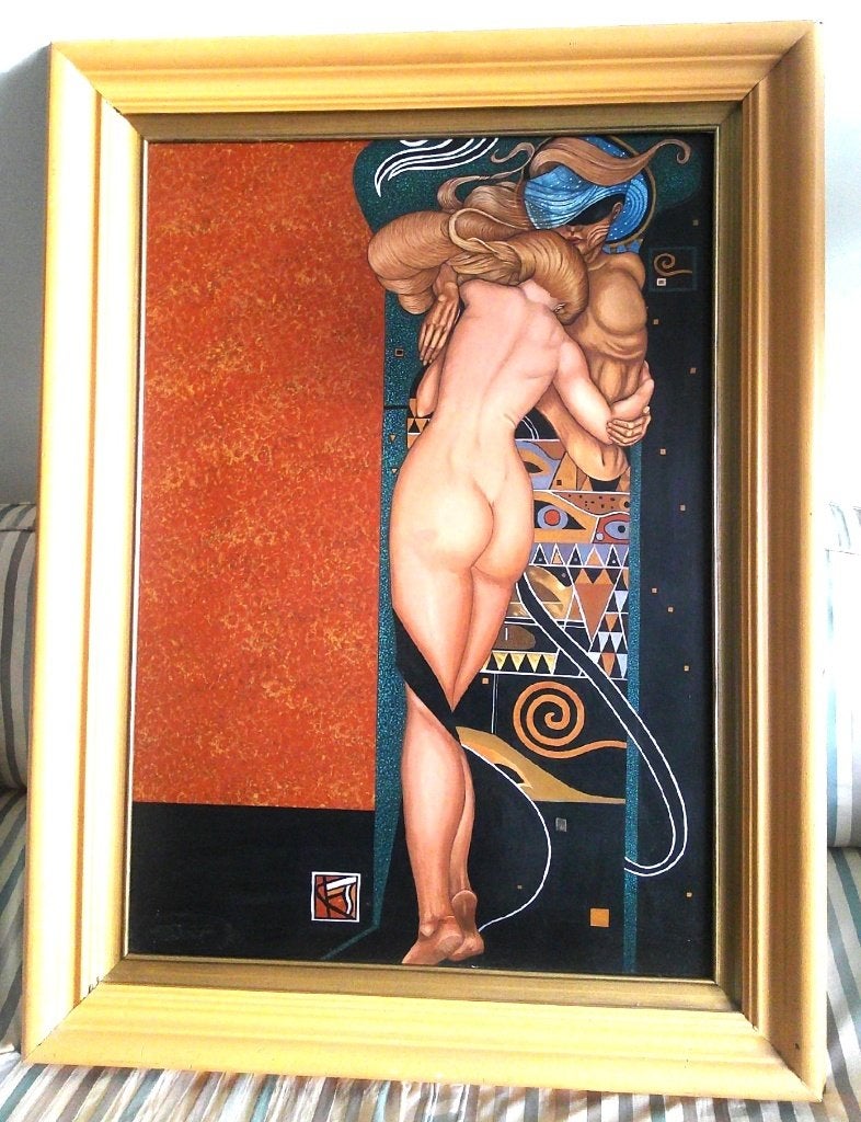 Art Nouveau - verliefd paar ca1940 - vrij naar Gustav Klimt, Ophalen, Paneel, Portret of Personen, Realistisch