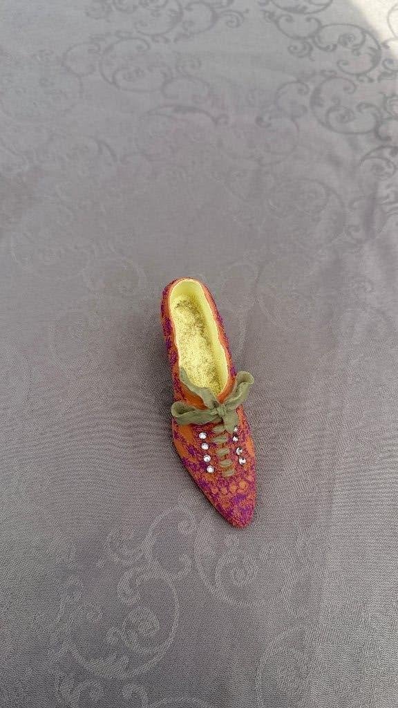 Miniatuur schoentje – oranje/paarse pump met strass, Ophalen of Verzenden, Zo goed als nieuw, Overige typen