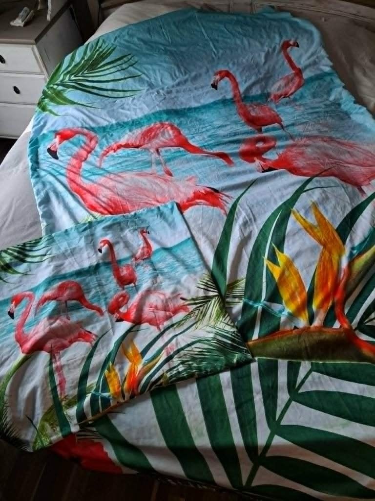 Flamingo dekbedovertrek 1 persoons, Ophalen of Verzenden, Zo goed als nieuw, Wasbaar, Meerkleurig