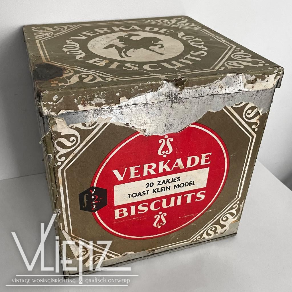 Vintage, antiek, brocante Verkade blik, winkelblik koek, Verzamelen, Blikken, Gebruikt, Koek(jes), Verkade, Ophalen of Verzenden