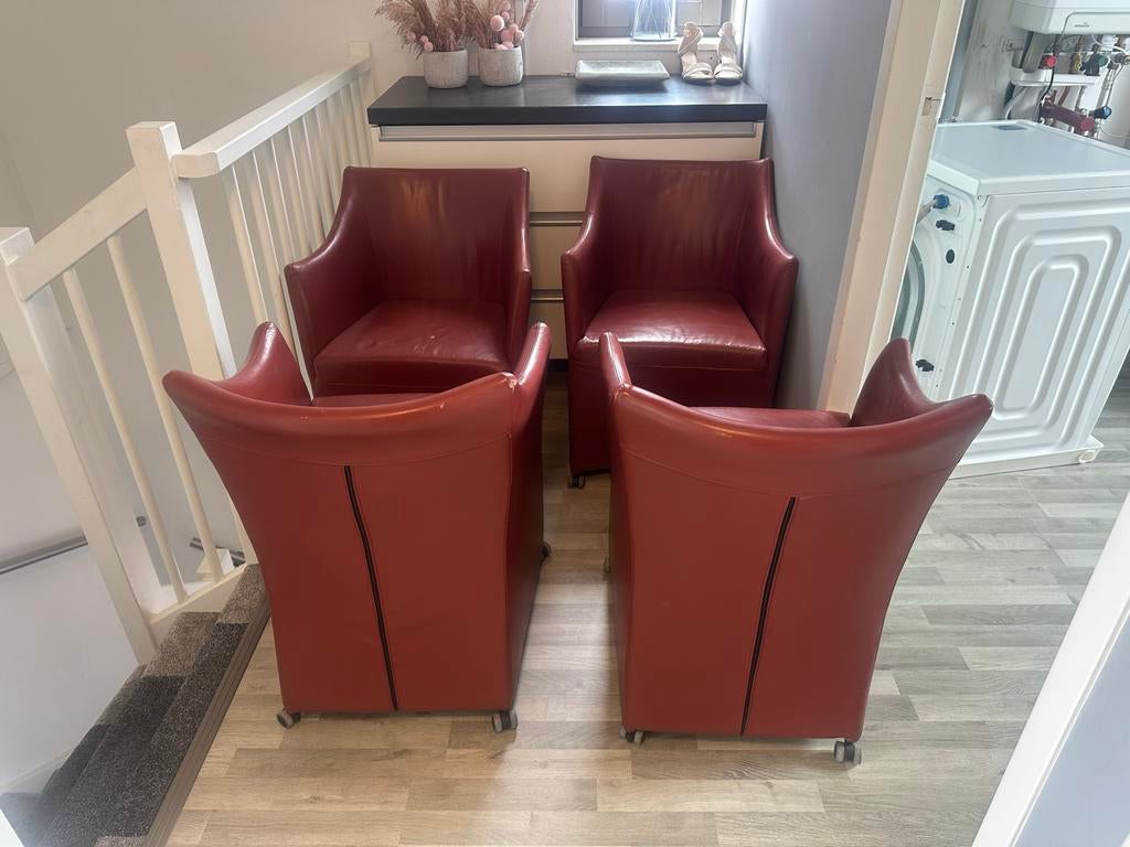 Avanti Leren Stoelen - 60x62 cm, Zithoogte 47 cm, Ophalen, Gebruikt, Bruin, Leer