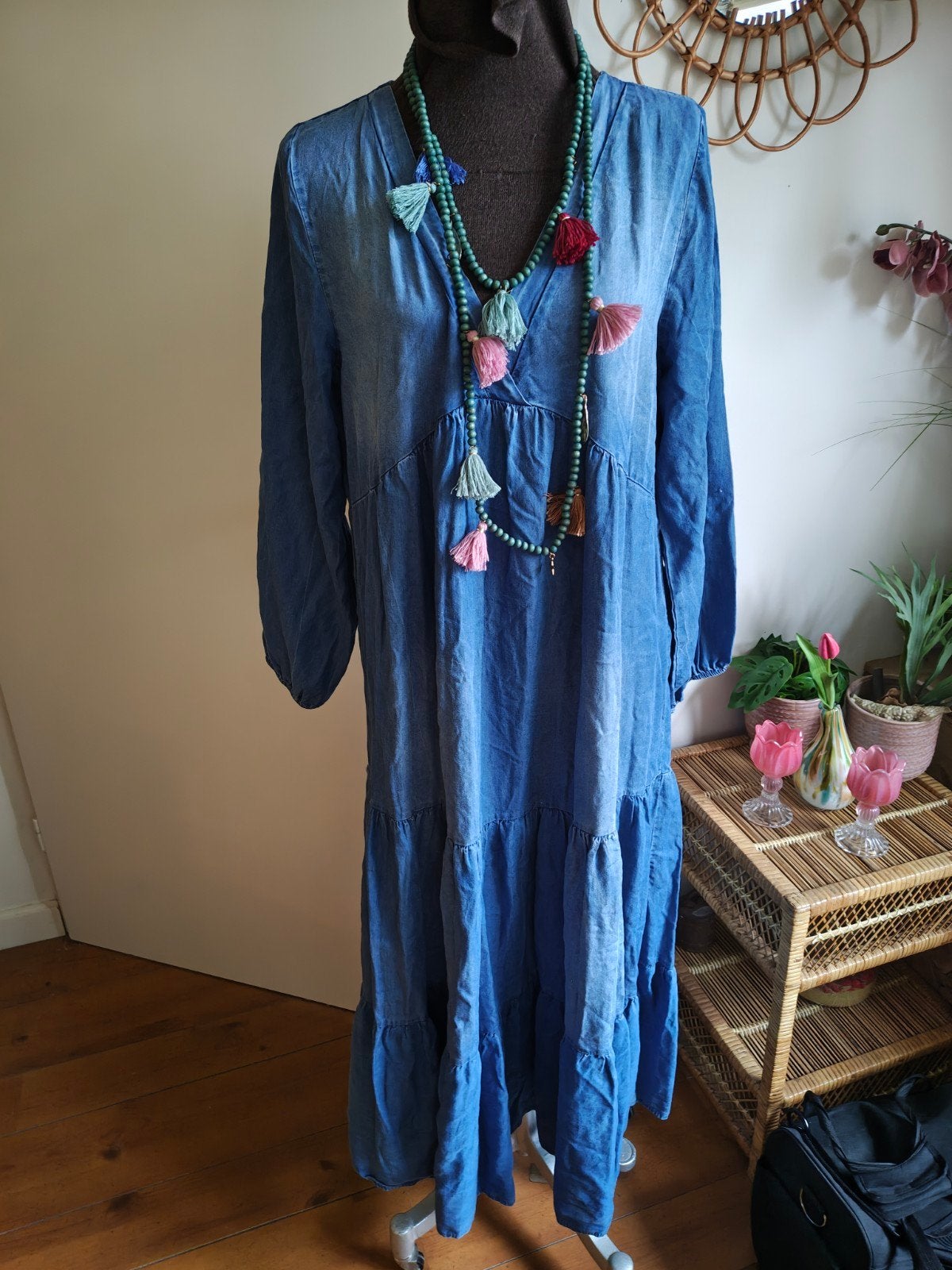 lange spijkerjurk jurk maat m l, Kleding | Dames, Jurken, Blauw, Maat 42/44 (L), Ophalen of Verzenden, Zo goed als nieuw