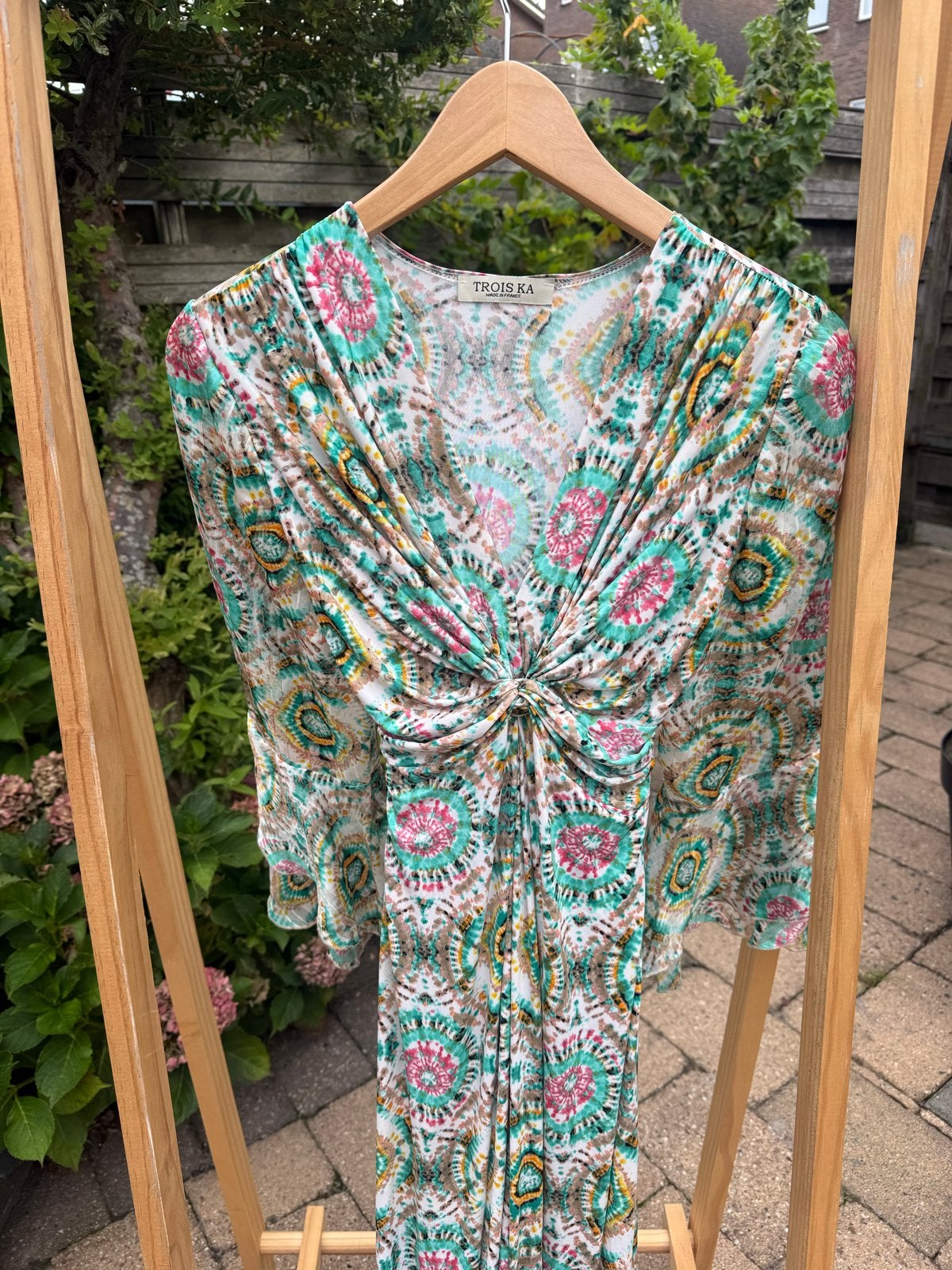 Ibiza Stijl Lange Jurk met Lange Mouwen, Ophalen of Verzenden, Zo goed als nieuw, Meerkleurig, Onder de knie