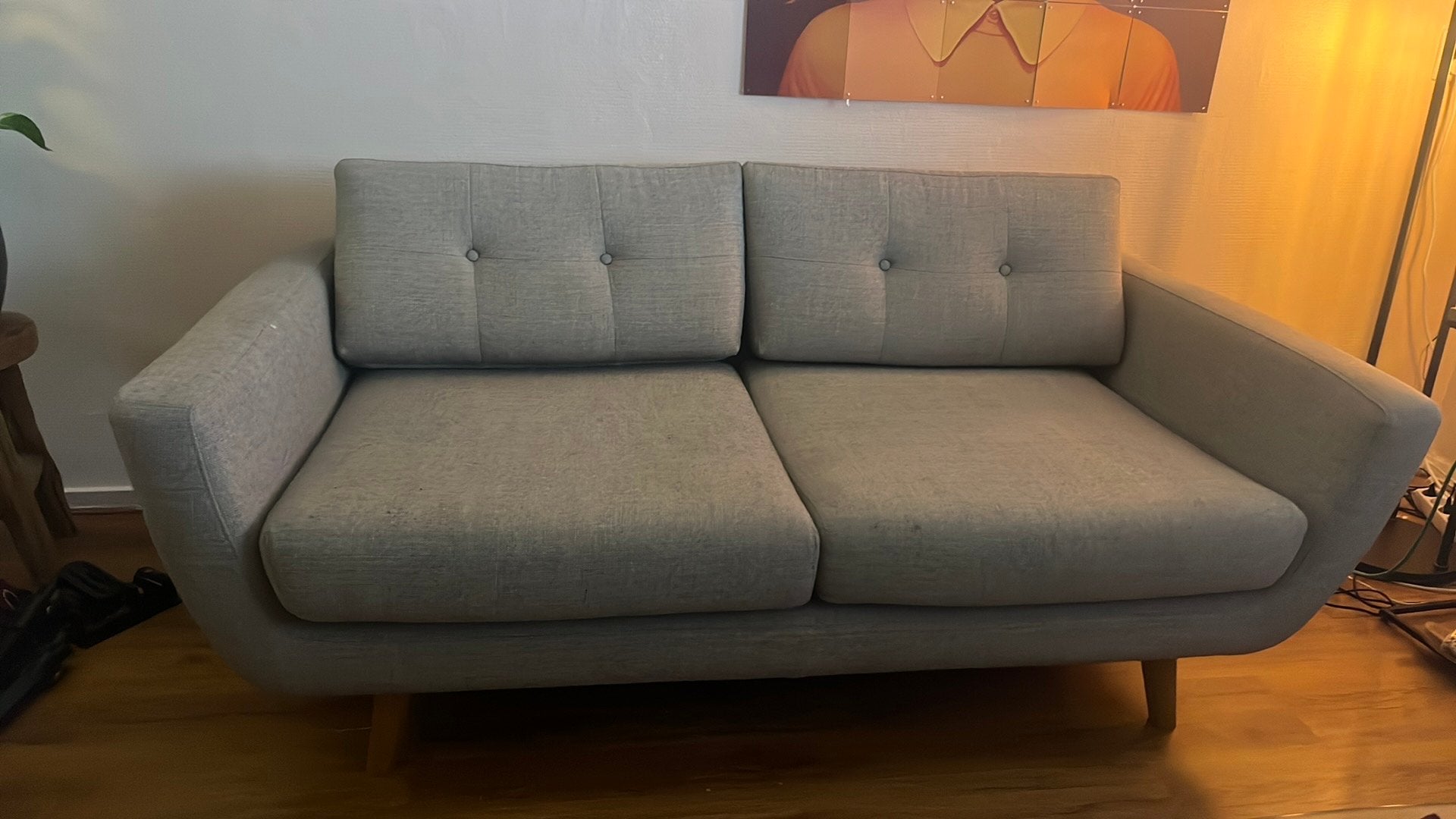 2 zits bank, vintage, ronde vormen, grijs gemeleerd, Huis en Inrichting, Banken | Bankstellen, Ophalen, Zo goed als nieuw, 75 tot 100 cm