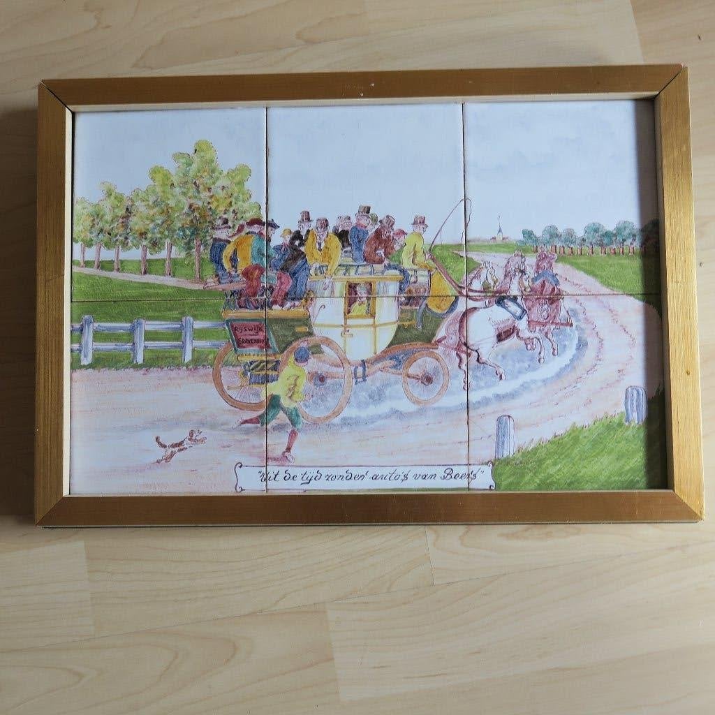 antiek tegelplateau met postkoets, Antiek en Kunst, Ophalen of Verzenden