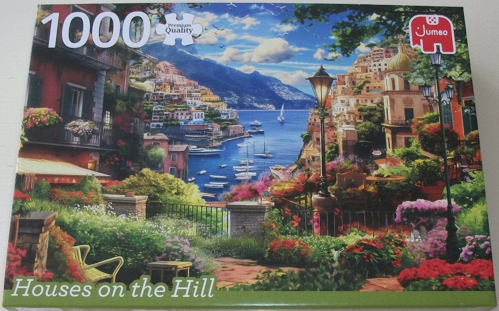Puzzel *** HOUSES ON THE HILL *** 1000 stukjes Jumbo, Ophalen of Verzenden, 500 t/m 1500 stukjes, Gebruikt, Legpuzzel