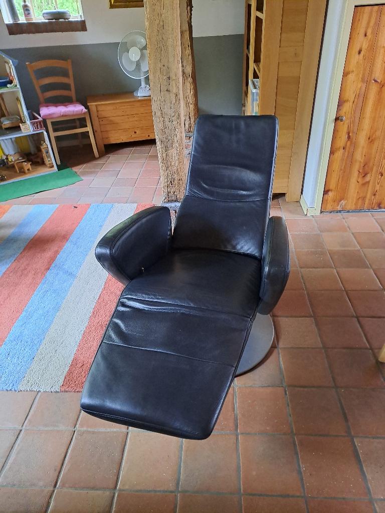 relaxstoel donkerblauw leer, Ophalen, Minder dan 75 cm, Leer, Zo goed als nieuw