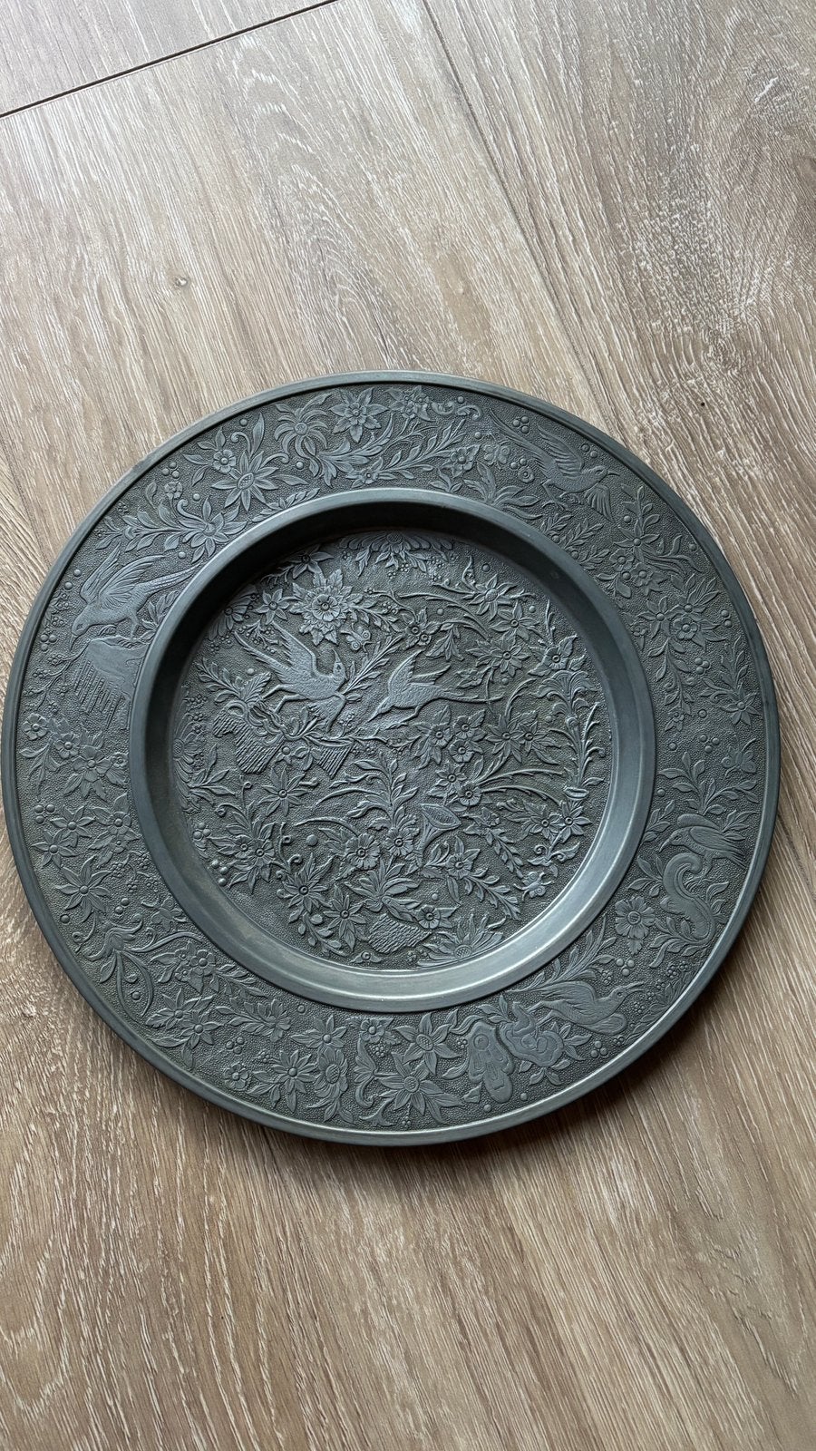 Vintage Berendsohn sierbord tin – vogels en bloemen – 25 cm, Antiek en Kunst, Ophalen of Verzenden