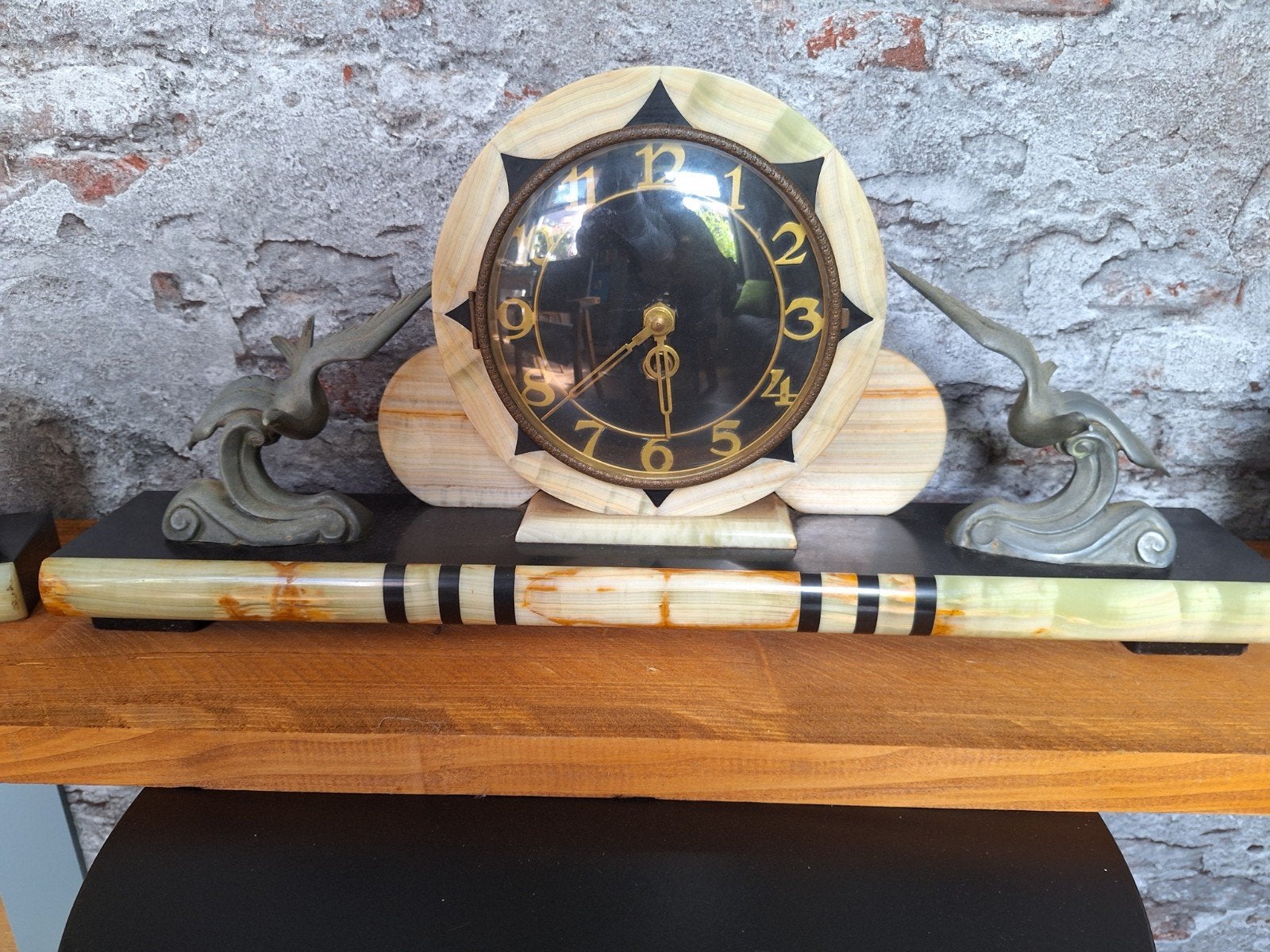 Art Deco Marmeren Schouwklok met Zijstukken - Jaren '30, Ophalen