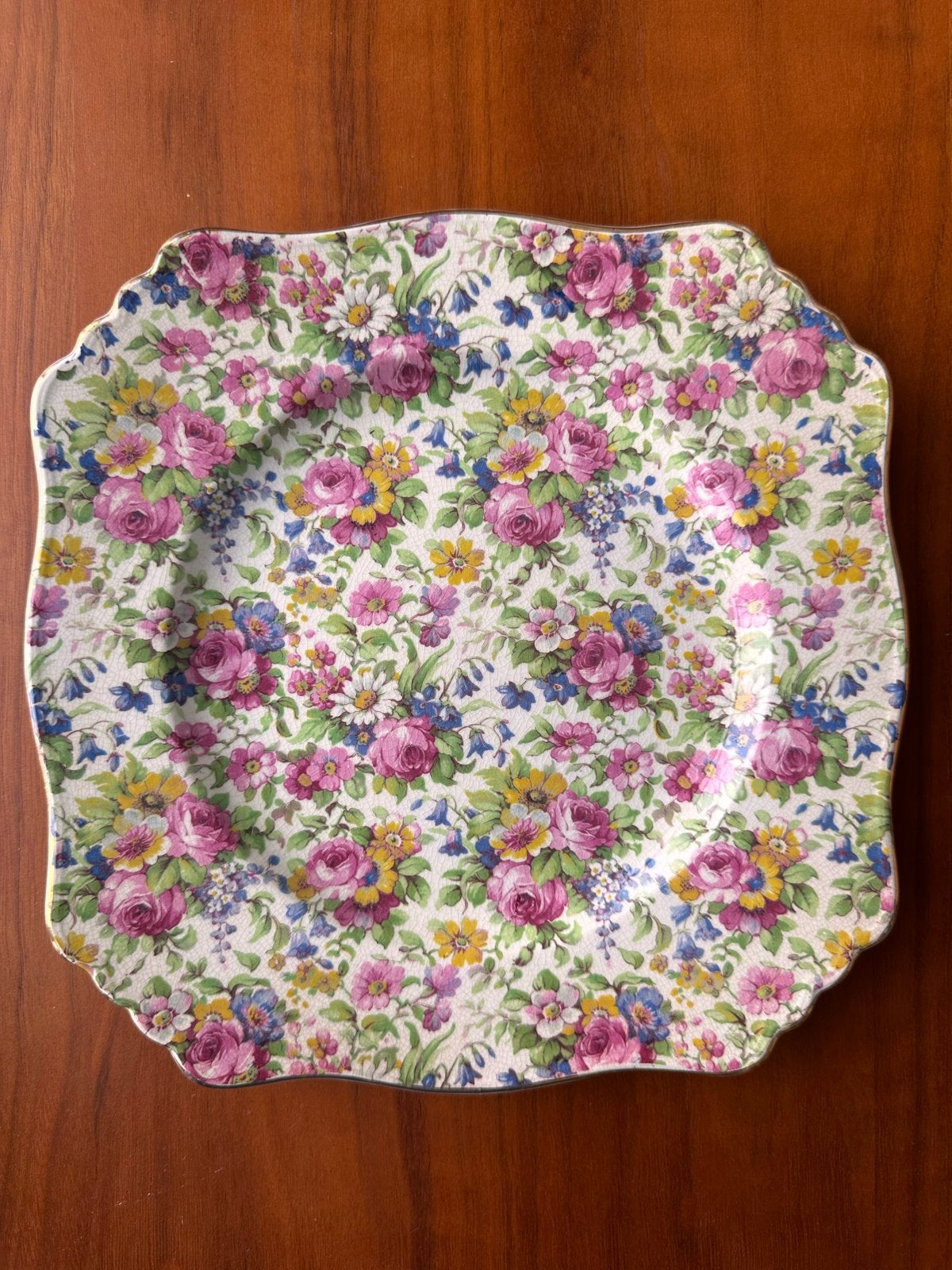 Vintage bord met bloemenpatroon, Ophalen of Verzenden