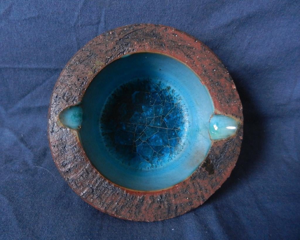 Fraaie diepe asbak blauw craquele glazuur Groeneveldt d 11cm, Antiek en Kunst, Ophalen of Verzenden