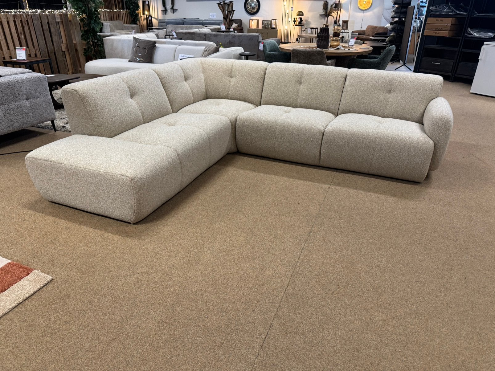 Hoekbank 285x245 Beige FAB stof direct/Leverbaar E-7392, Ophalen, 250 tot 300 cm, Hoekbank, Nieuw