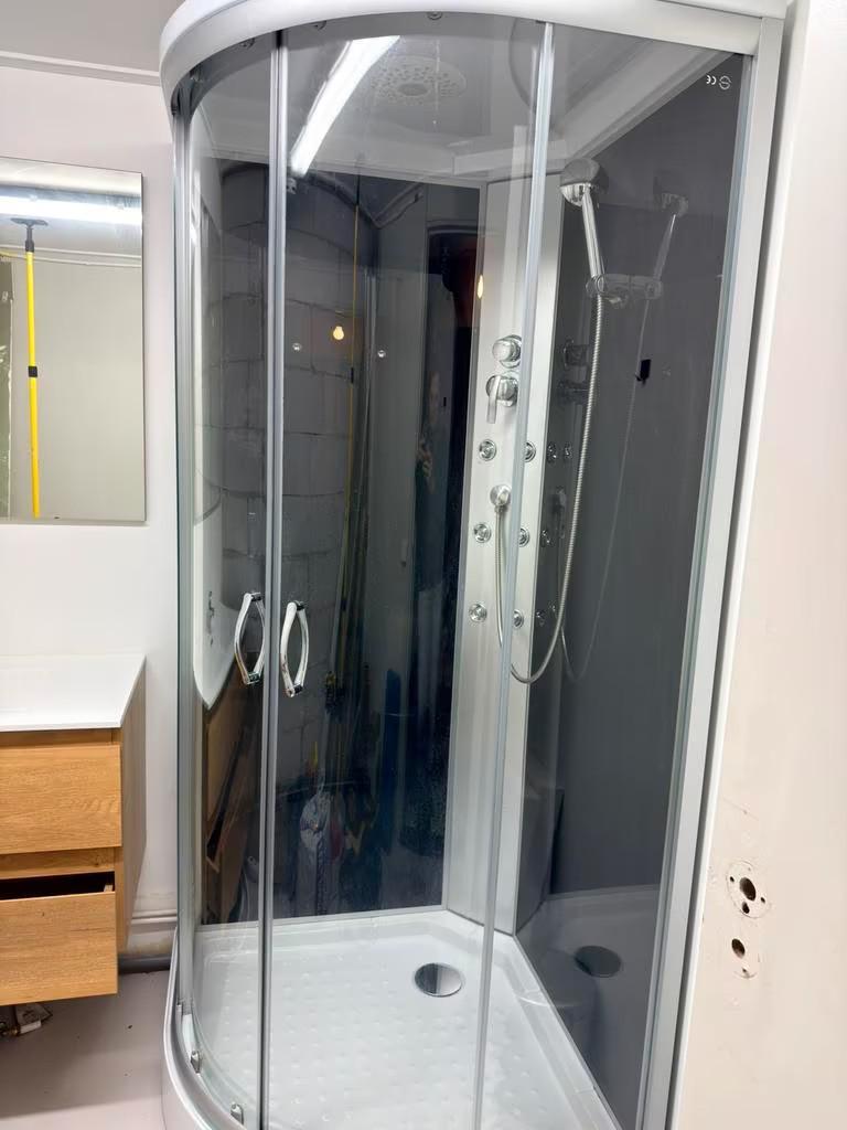 Badstuber TC07 complete douchecabine nooddouche 90x90x215cm, Doe-het-zelf en Verbouw, Sanitair, Ophalen, Gebruikt, Rvs, Douche