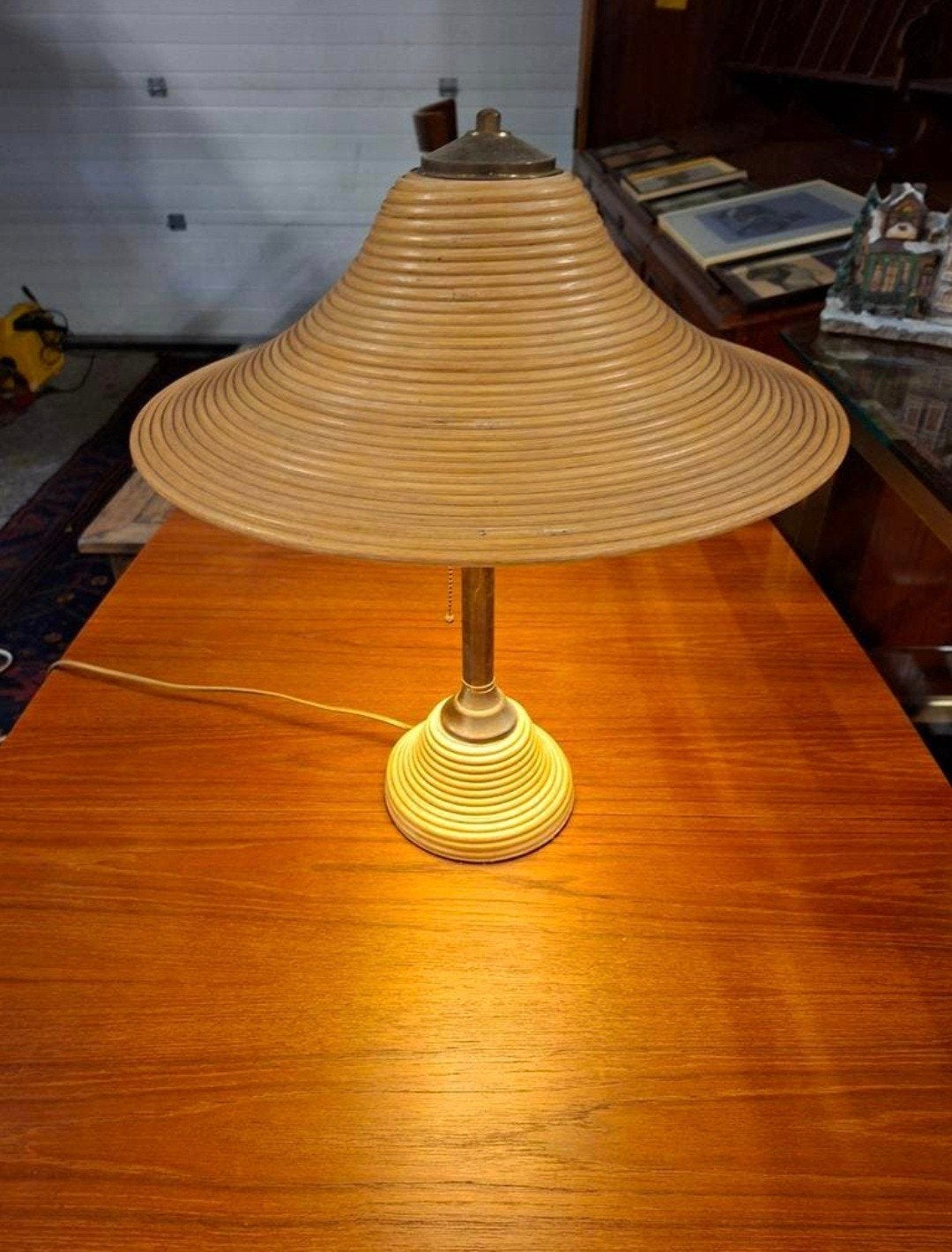 Pencil reed rotan vintage tafellamp, Huis en Inrichting, Lampen | Tafellampen, Gebruikt, ., Ophalen of Verzenden, .