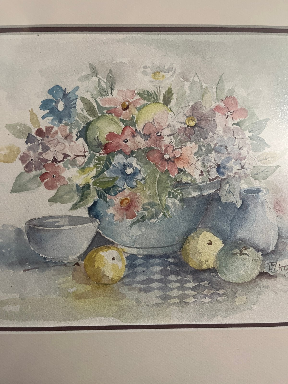 Originele Ambachtelijke Aquarel - Bloemen en Fruit, Ophalen, Realistisch, Stilleven, Aquarel