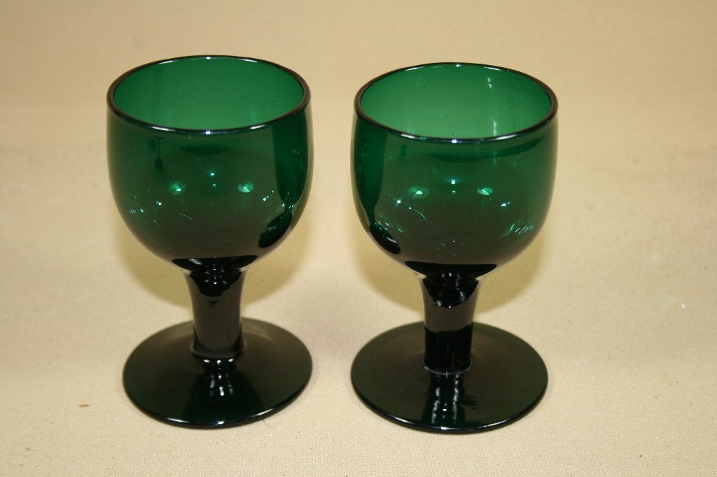 Stel antiek biedermeier groene witte wijn glazen, Antiek en Kunst, Ophalen of Verzenden