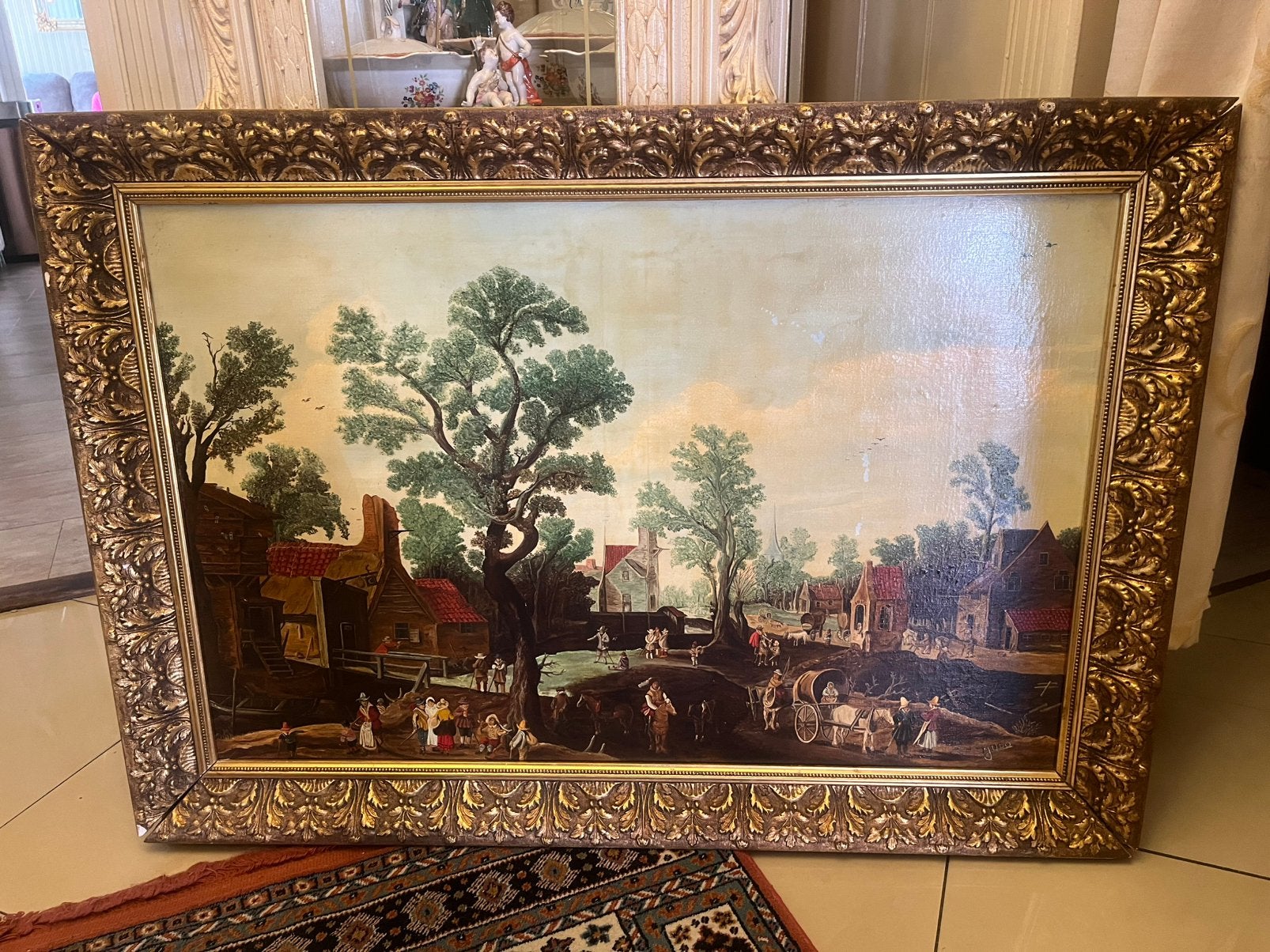 Groot olieverf stadsgezicht schilderij, Antiek en Kunst, Ophalen