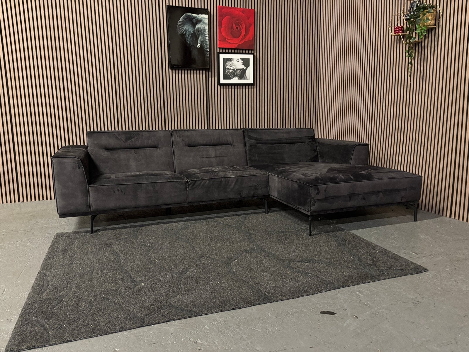 GRATIS LEVERING Velvet Loungebank Zwart 305x160 GEREINIGD
