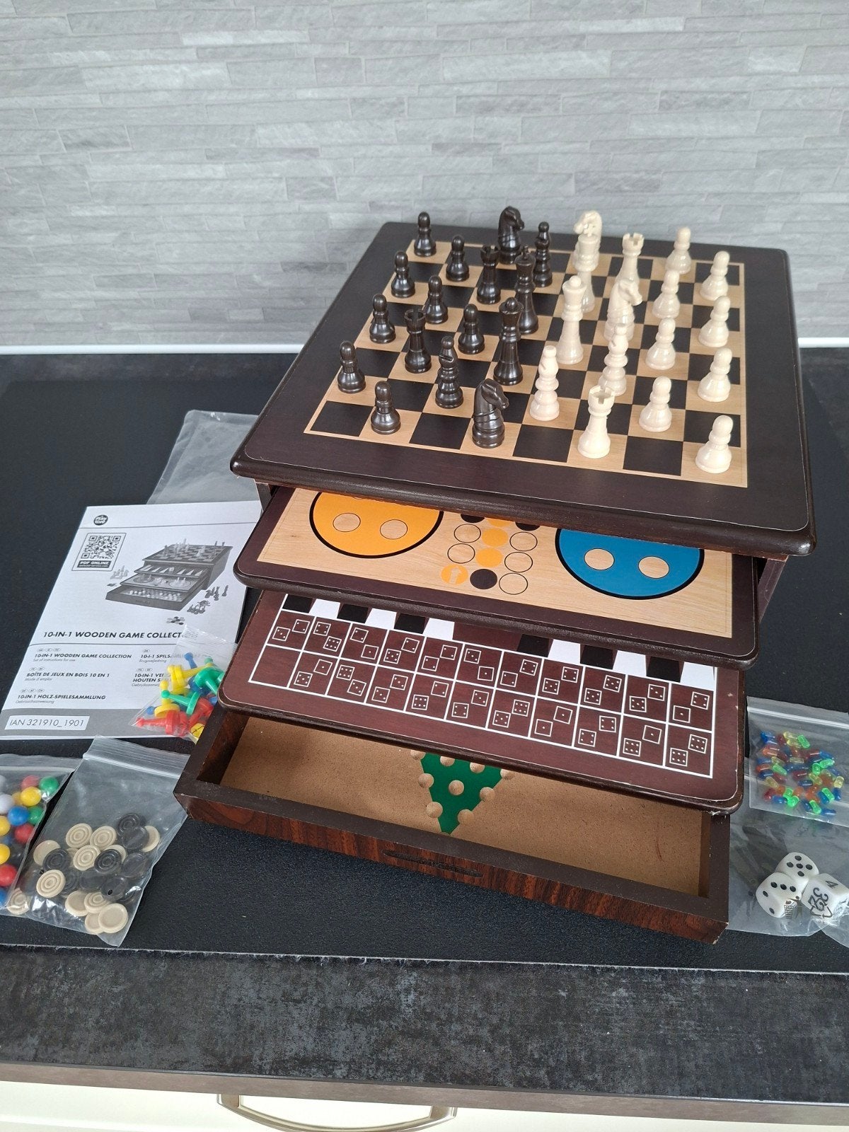 10 in 1 verzameling Houten spellenbox o.a.schaken dammen, Ophalen of Verzenden, Zo goed als nieuw, Playtive