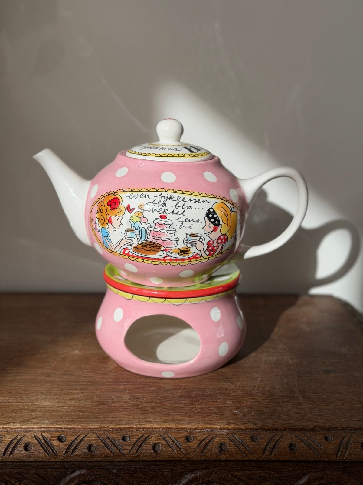 Blond Amsterdam Theepot met Theelichtwarmhouder - Roze, Ophalen, Zo goed als nieuw