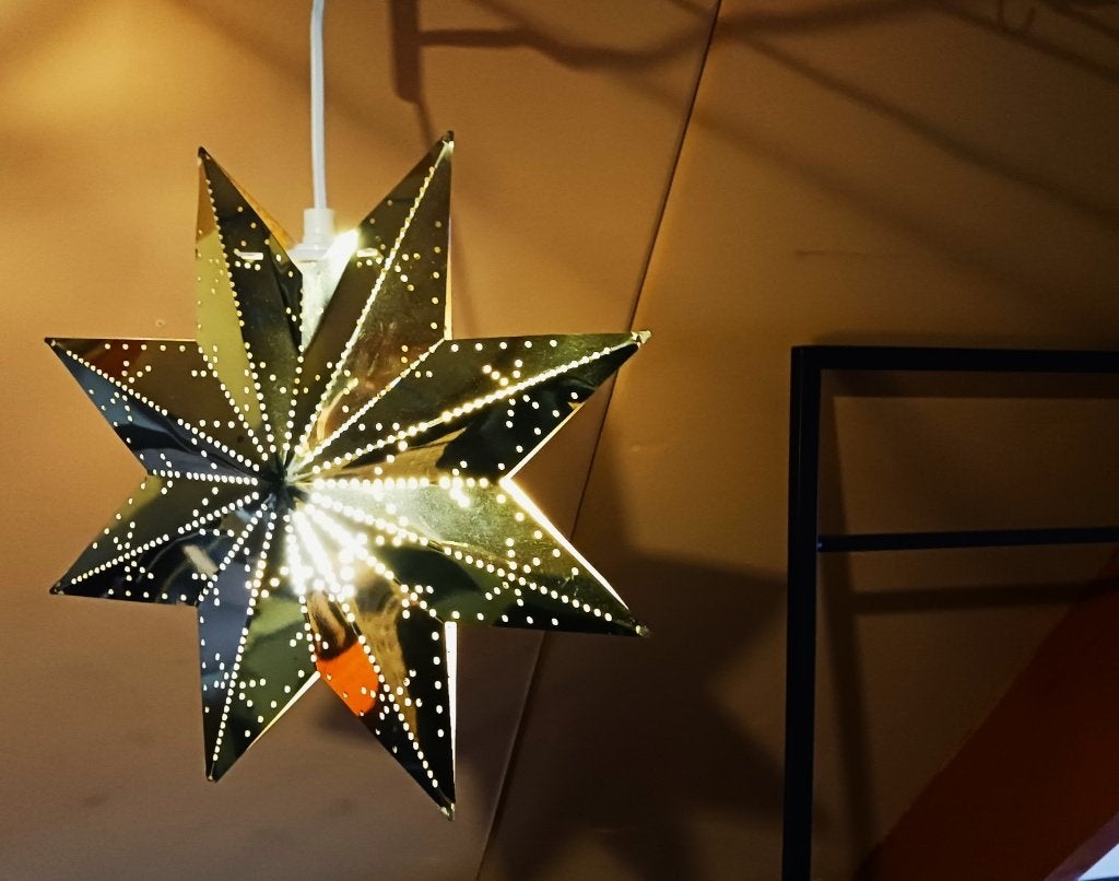 Vintage Metalen Goud-Kleurige Kerstster / Adventster, Diversen, Ophalen of Verzenden, Zo goed als nieuw