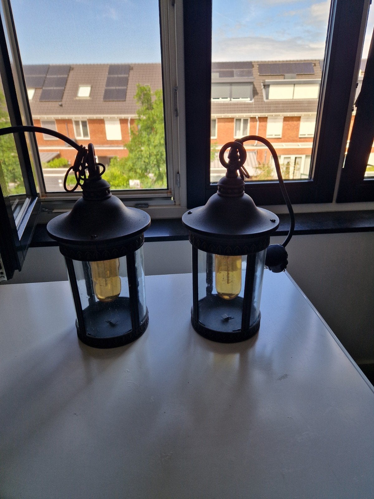 Set van 2 Vintage Lantaarns met spiraal Lampen, Ophalen of Verzenden