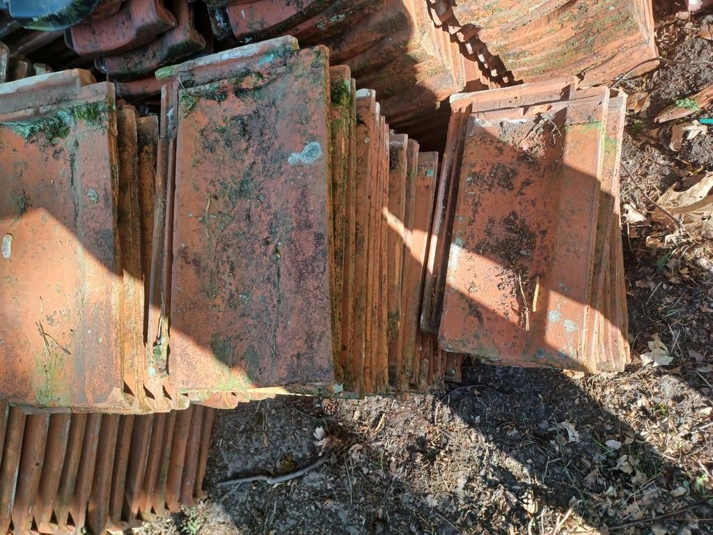 1000 Tuile du Nord dakpannen met 20 nokvorsten, Doe-het-zelf en Verbouw, Gebruikt, Steen of Klei, Ophalen of Verzenden, 15 m² of meer