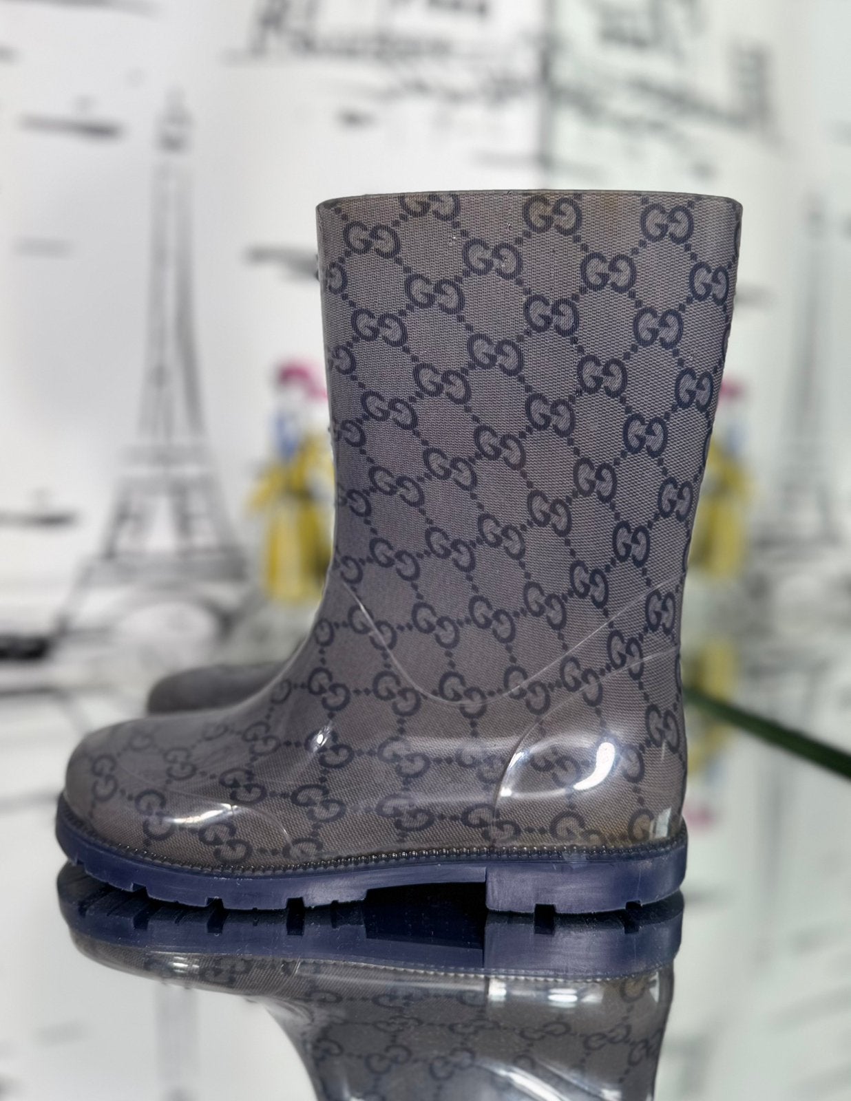 Gucci GG supreme blauwe regenlaarzen maat 32, Gebruikt, Verzenden, Jongen of Meisje, Gucci EU
