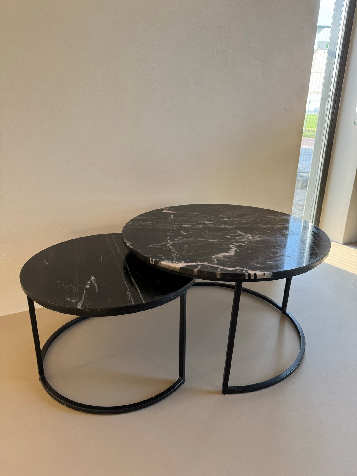 Salontafel set - Zwart marmer - 70cm & 55cm, Ophalen, Rond, 50 tot 100 cm, Zo goed als nieuw