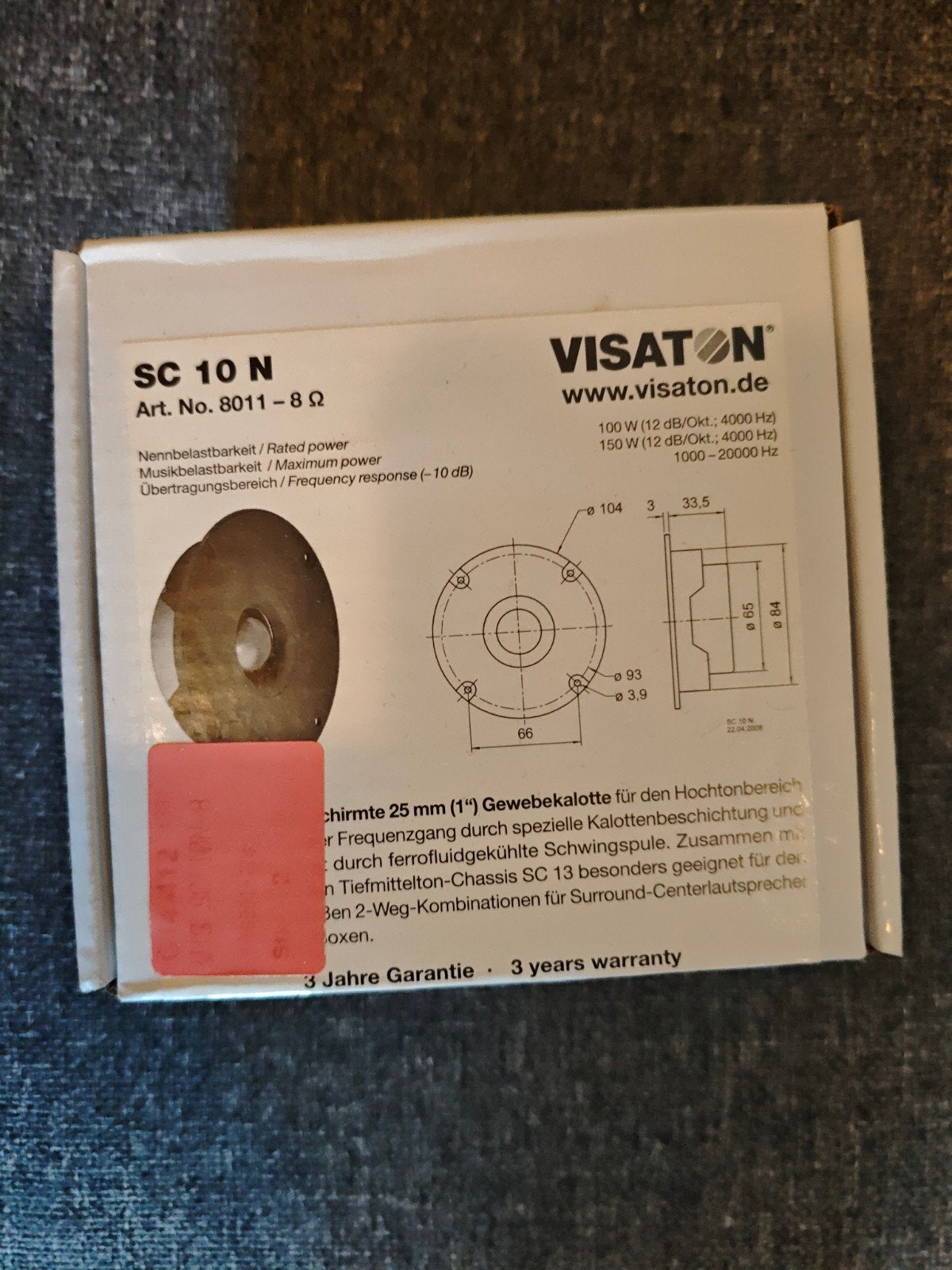 Visaton SC 10 N Tweeter 8 Ohm - 2 stuks, Overige merken, Overige typen, Nieuw, Ophalen of Verzenden