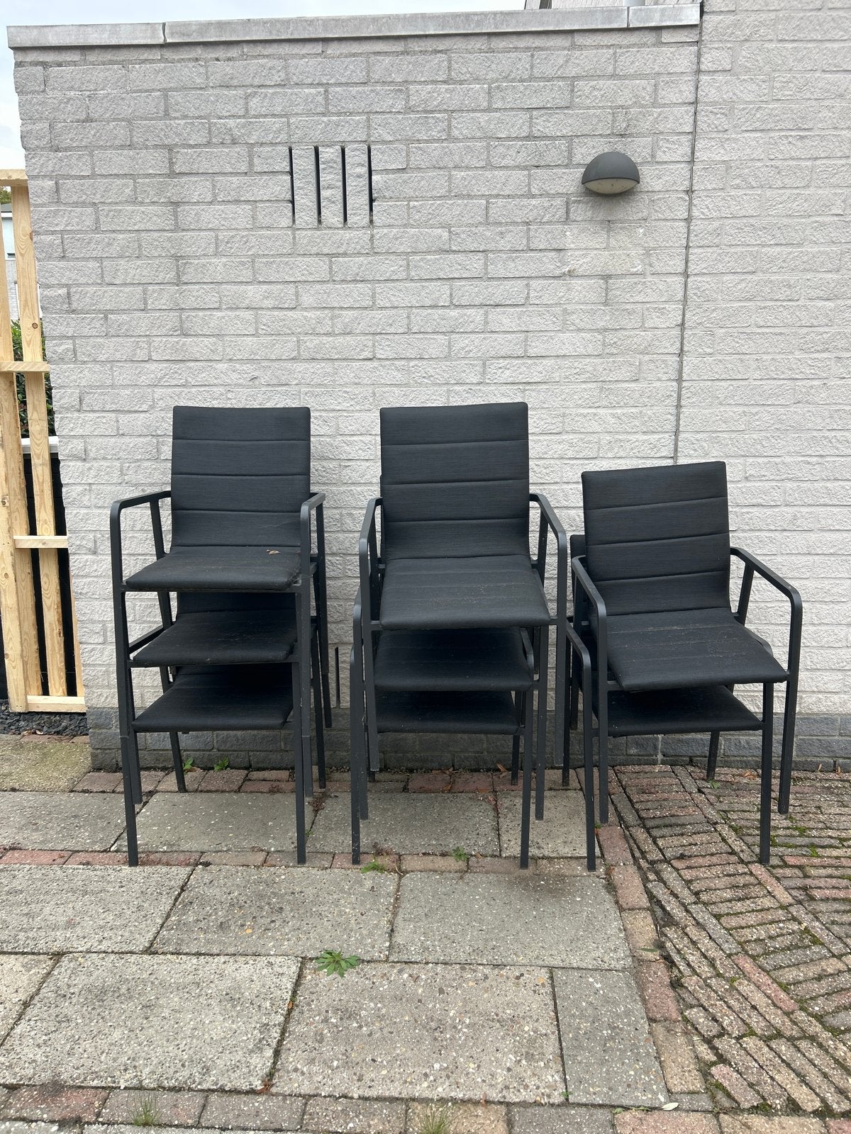 8 Bristol Tuinstoelen - Zwart Metaal/Textileen, Ophalen, Gebruikt, Metaal, Stapelbaar