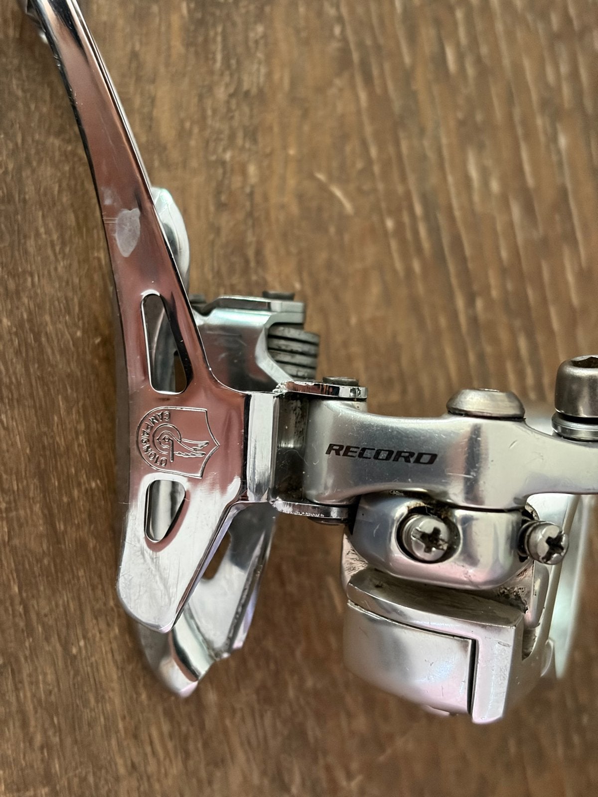 Campagnolo Record Voorderailleur Dubbel 9v, Fietsen en Brommers, Ophalen of Verzenden, Gebruikt, Racefiets, Derailleur of Ketting