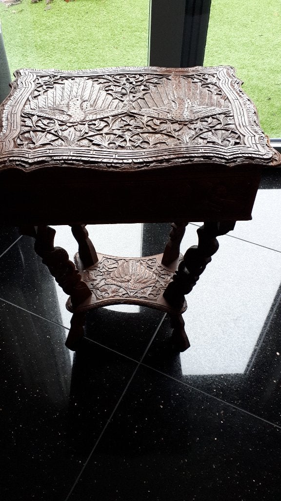 Indonesisch Teakhouten naaitafeltje met knopenpot, Antiek en Kunst, Ophalen
