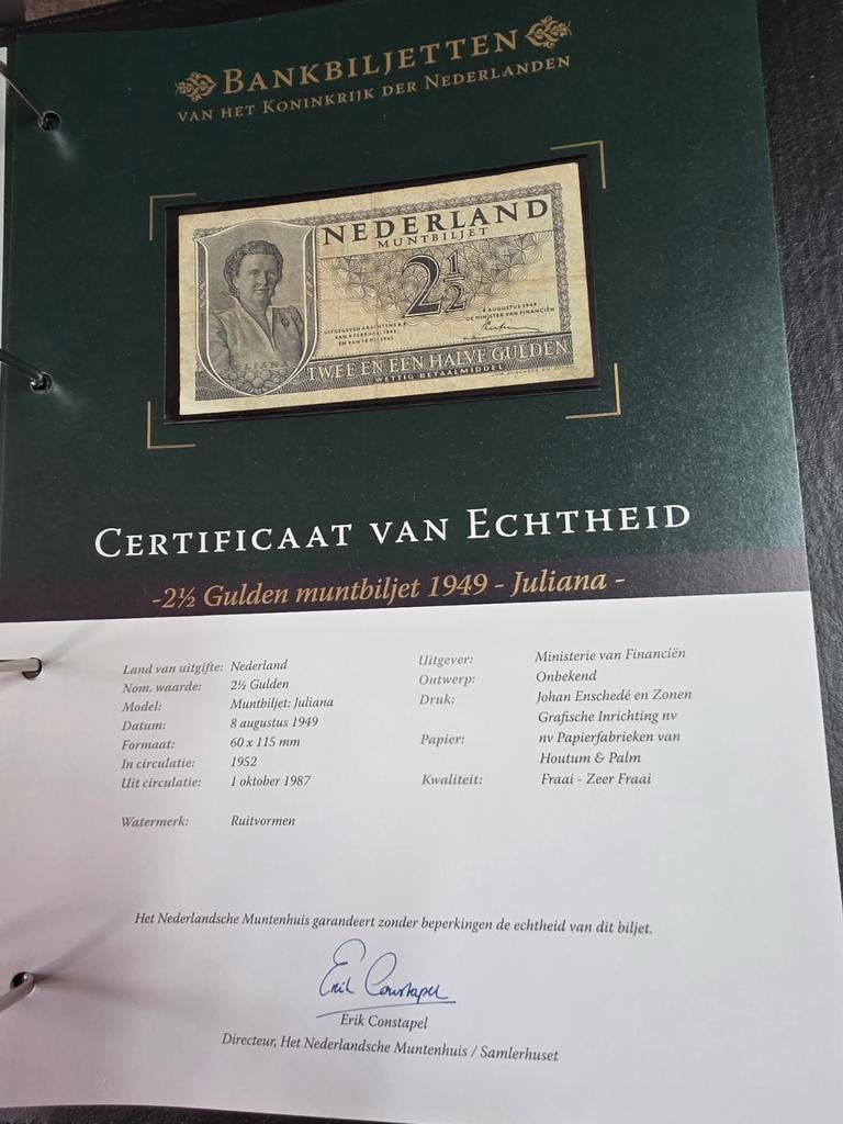 2 1/2 gulden biljet 1949 in originele verpakking, Ophalen of Verzenden, Catalogus