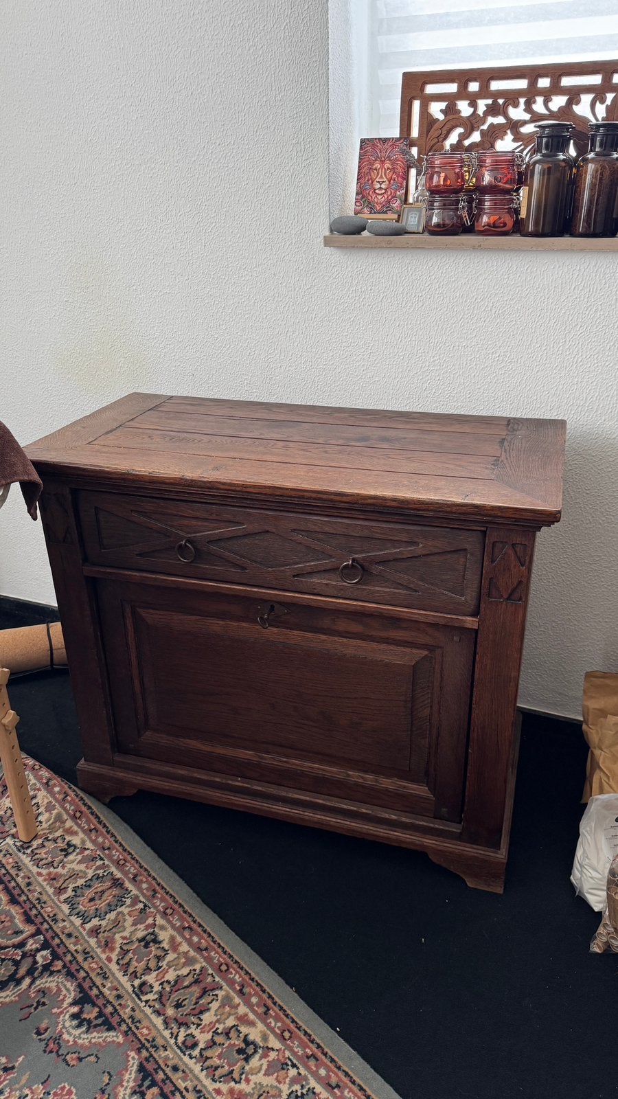 Vintage eiken tvmeubel tv kast schoenenkast halkast klepkast, Antiek en Kunst, Ophalen