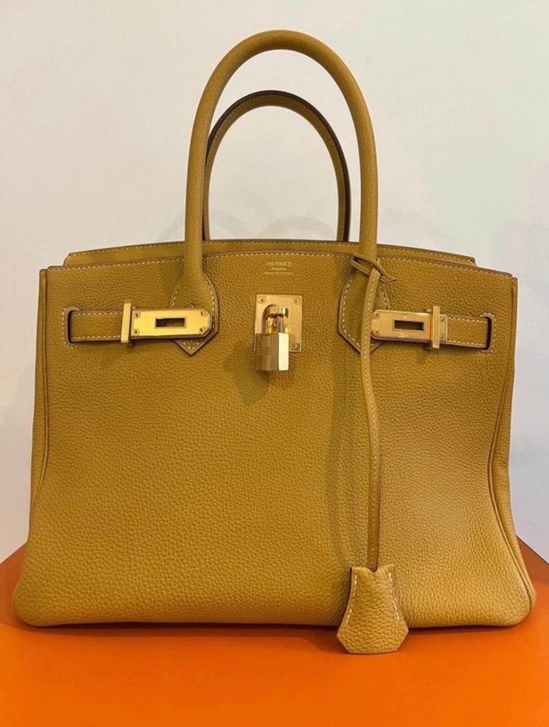 Hermes Birkin 30 Mosterdgeel, Ophalen of Verzenden, Zo goed als nieuw, 30 cm of meer, Minder dan 35 cm