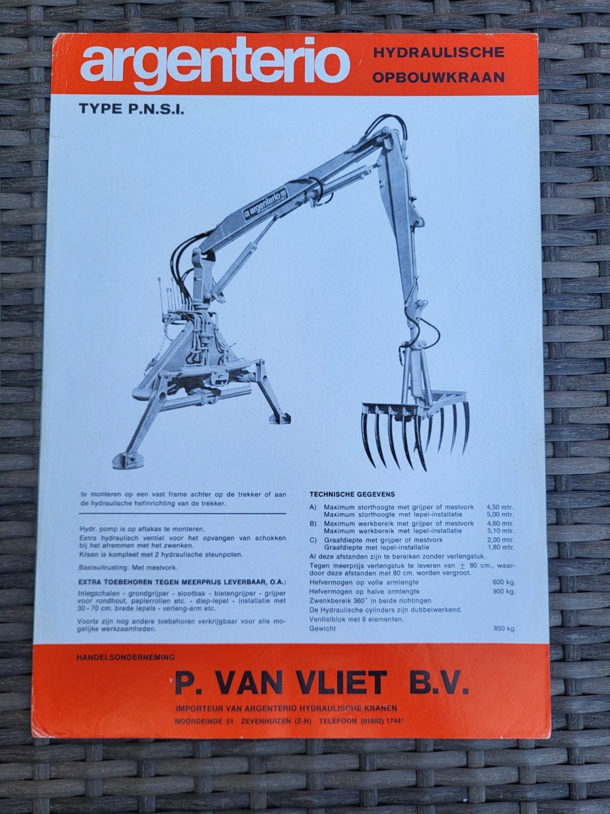 tractor folder Argenterio P.N.S.I. opbouwkraan, Ophalen of Verzenden, Zo goed als nieuw, Folder