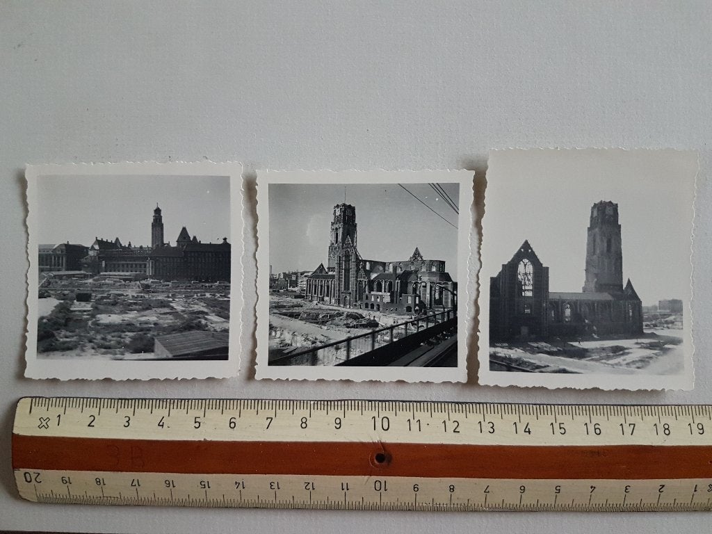 3x kleine foto Ruines Rotterdam WO II oorlog, Verzamelen, Ansichtkaarten | Nederland, Ophalen of Verzenden, 1940 tot 1960, Ongelopen