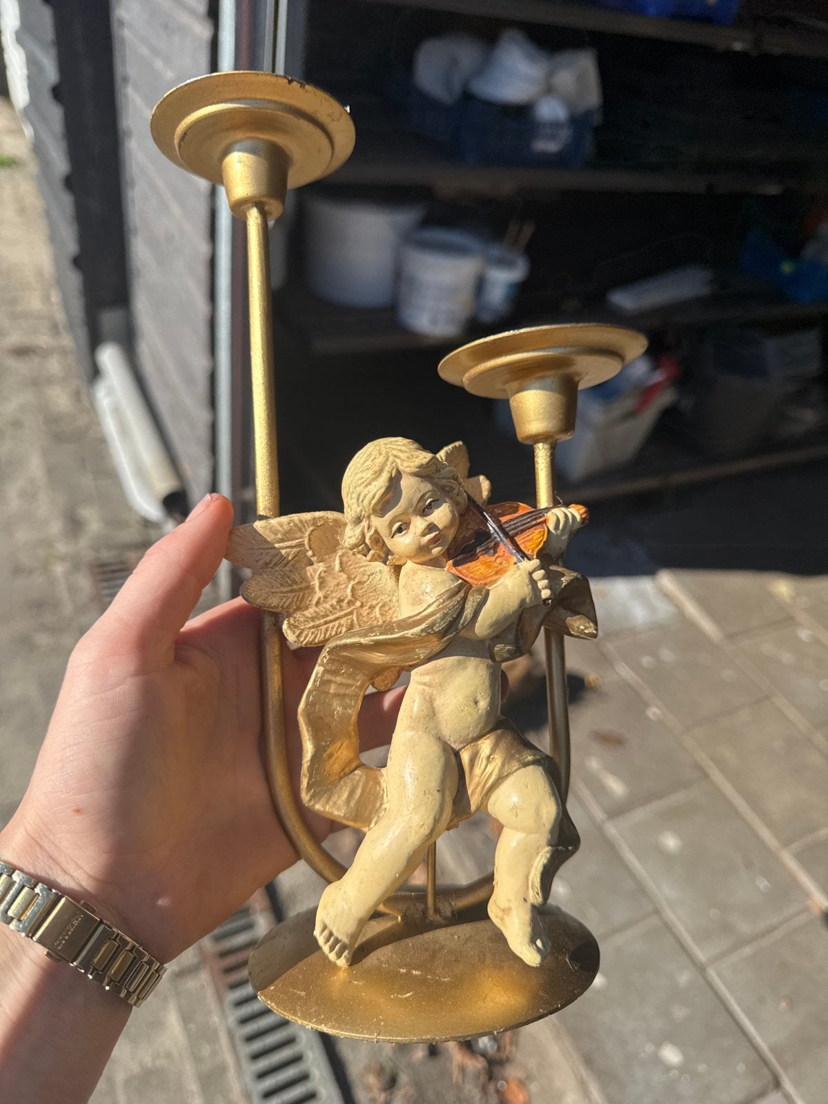 Vintage Engelen Kandelaber - Goudkleurig, Antiek en Kunst, Ophalen of Verzenden, Overige materialen