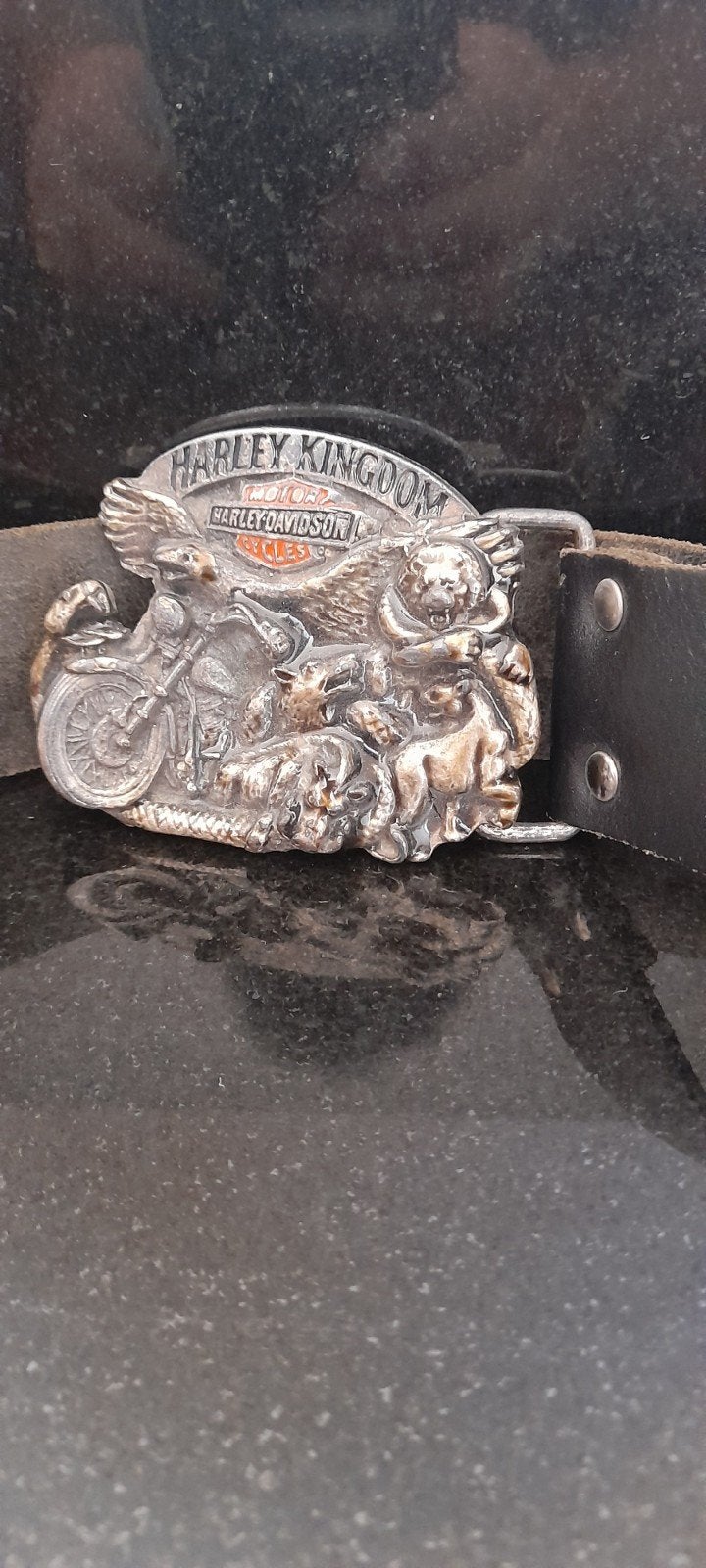 Lederen Harley Davidson Riem met opvallende gesp, 95 tot 105 cm, Ophalen of Verzenden, Zo goed als nieuw, Riem of Ceintuur