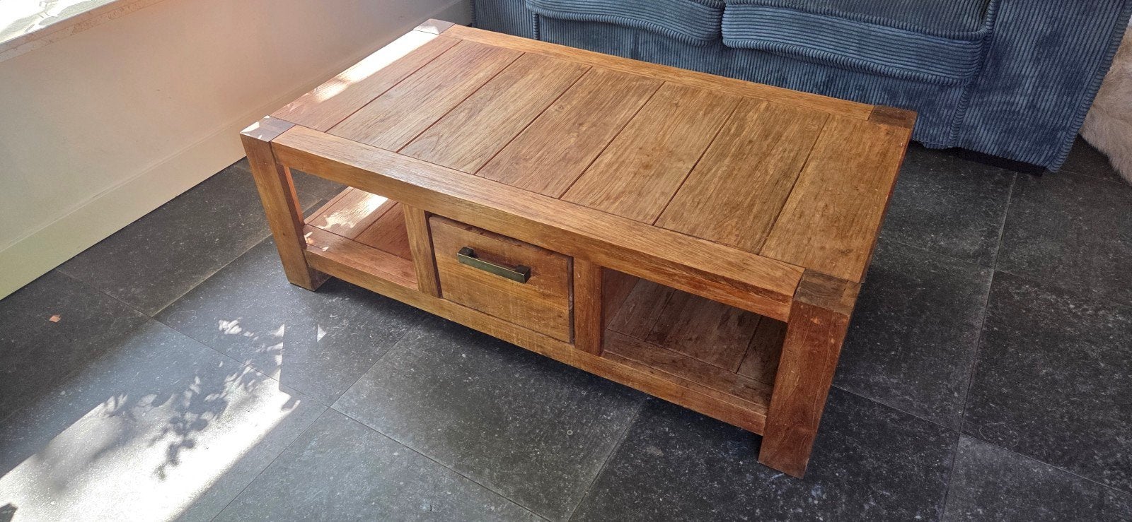 Teak houten salontafel, Ophalen, Gebruikt, 100 tot 150 cm, Teakhout