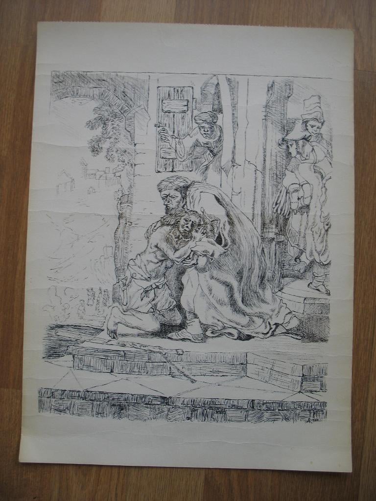 Tekening Grote Prent *De Verloren Zoon* ( 1985) Vintage, Ophalen of Verzenden