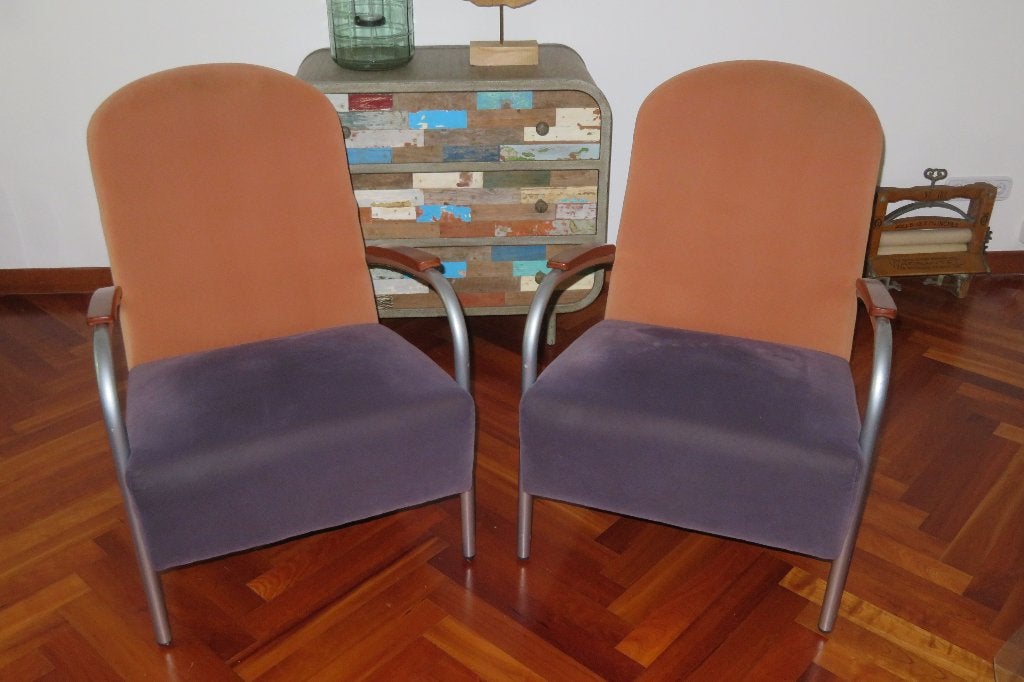 2 bijzondere velours vintage design stoelen / fauteuils, Ophalen, Gebruikt, Twee, Overige kleuren