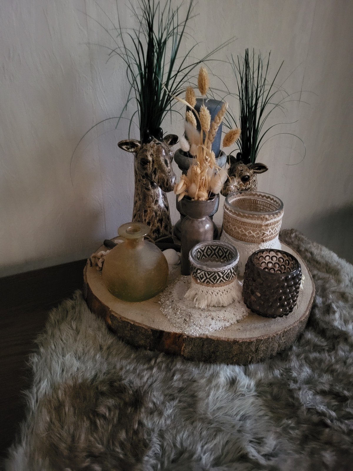 Decoratie set met imitatie vachtje, Ophalen, Hout, Meerkleurig, Overige stijlen