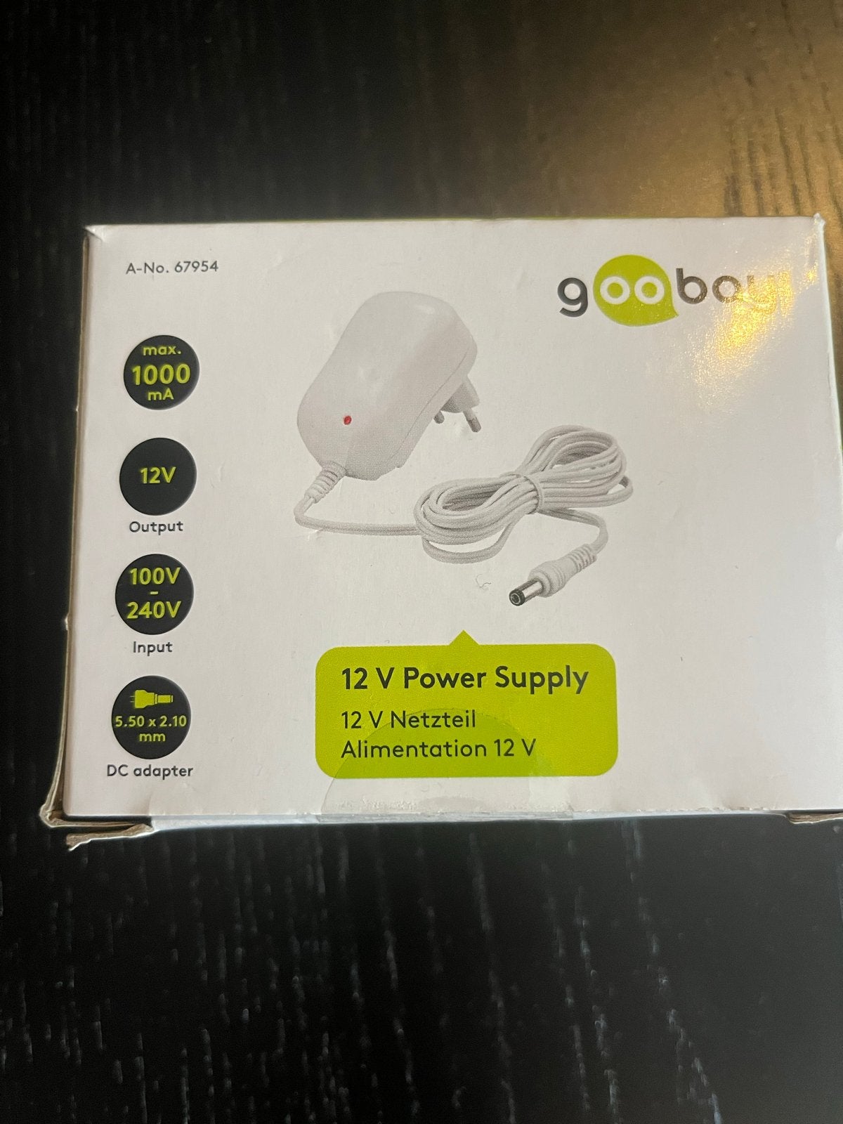 Goobay 12V Voeding - 1000mA, 5.50 x 2.10 mm DC adapter, Ophalen of Verzenden, Nieuw